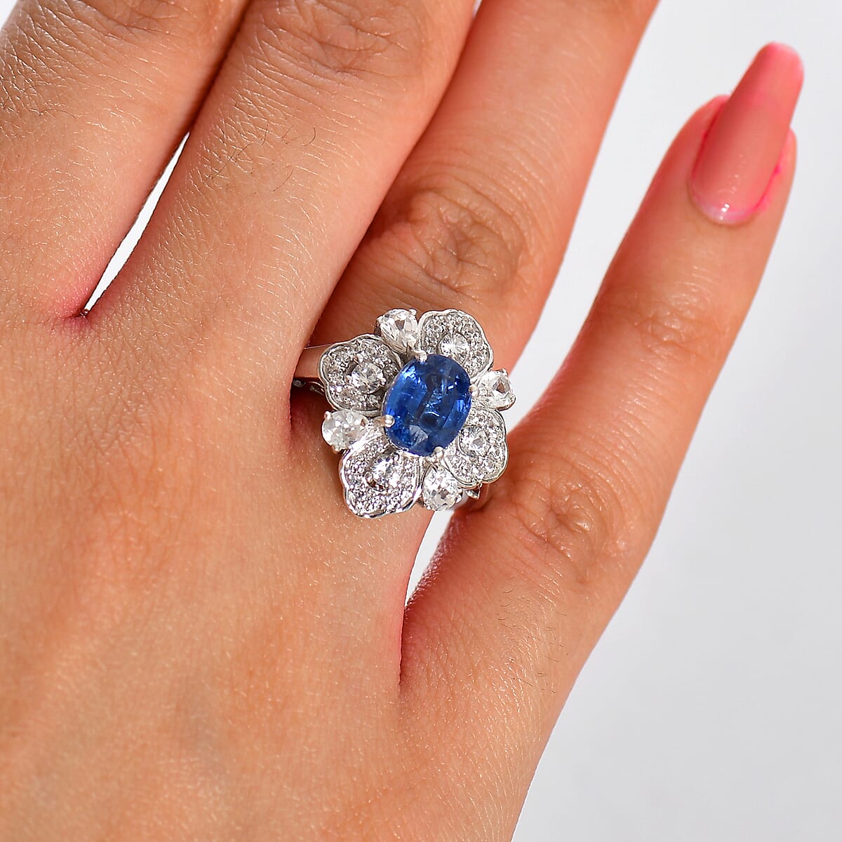 D'Joy Kashmir Kyanite and White Zircon 4.00 ctw Cosmic Harmony Ring in Rhodium Over Sterling Silver (Size 8.0) image number 2