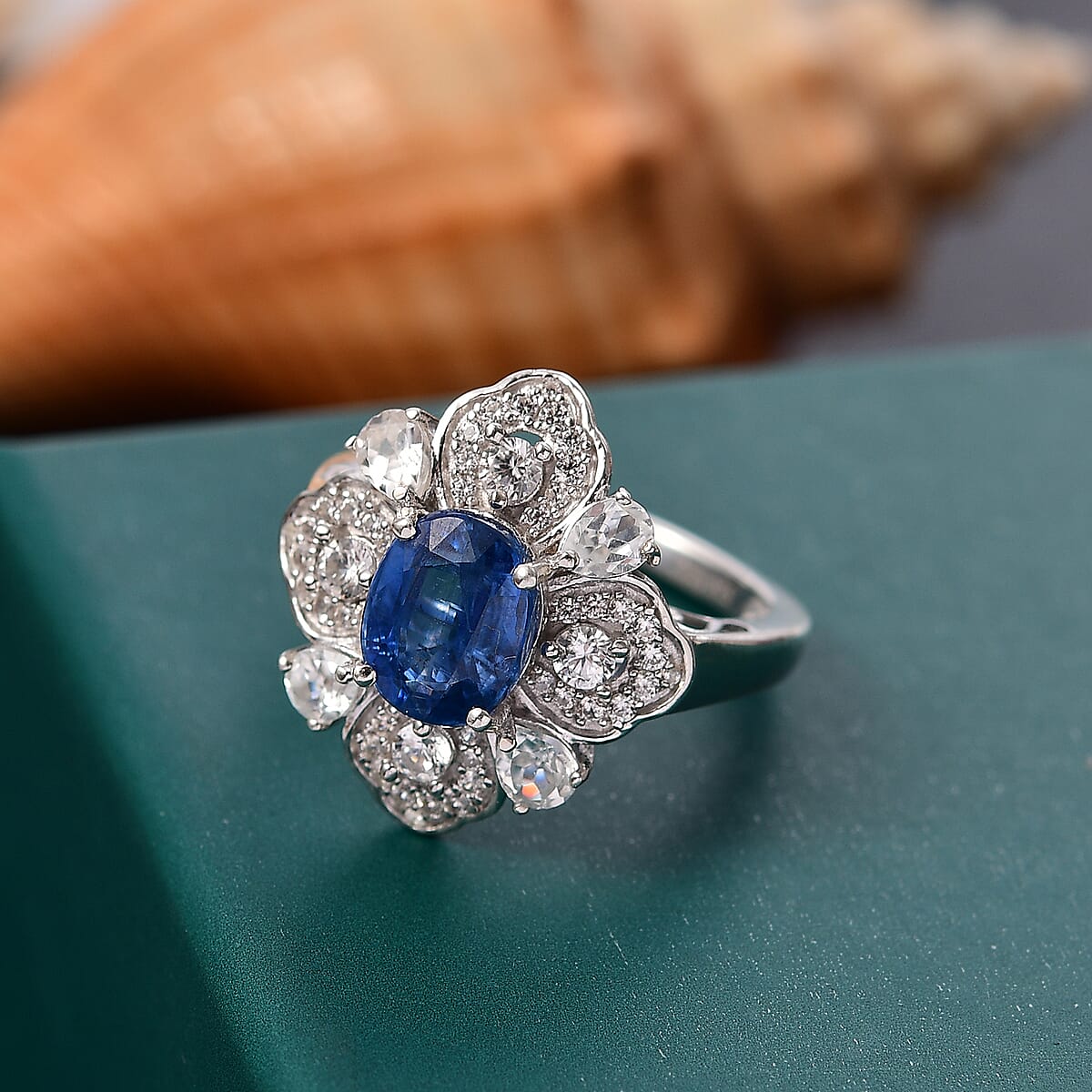 D'Joy Kashmir Kyanite and White Zircon 4.00 ctw Cosmic Harmony Ring in Rhodium Over Sterling Silver (Size 9.0) image number 1