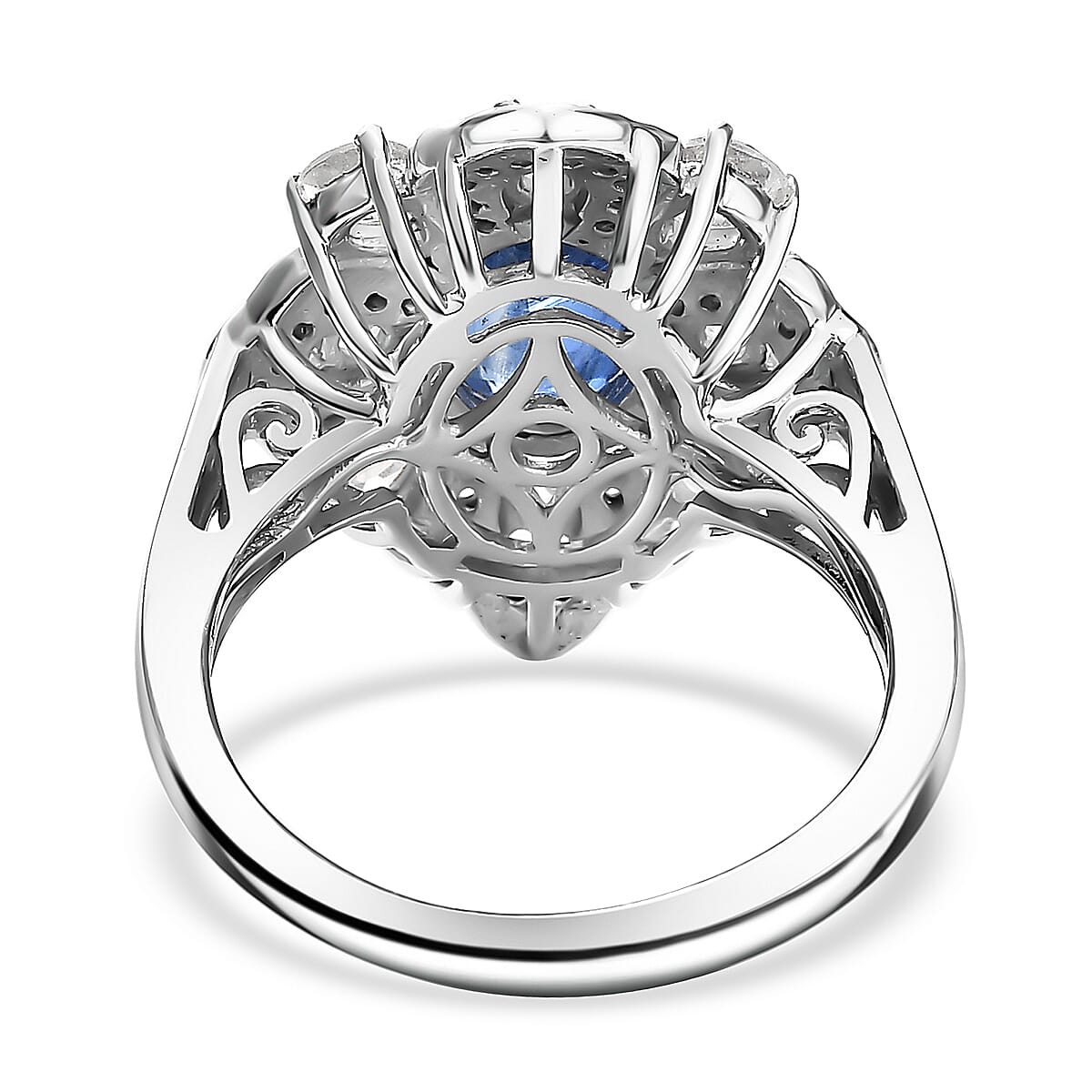 D'Joy Kashmir Kyanite and White Zircon 4.00 ctw Cosmic Harmony Ring in Rhodium Over Sterling Silver (Size 9.0) image number 4
