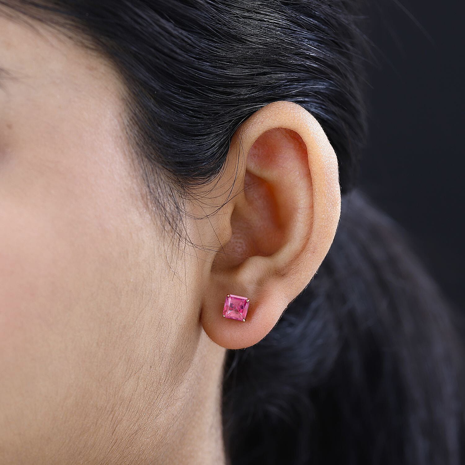 Asscher Cut Ouro Fino Rubellite 2.20 ctw Solitaire Stud Earrings in 18K Vermeil Rose Gold Over Sterling Silver (Del. in 10-12 Days)