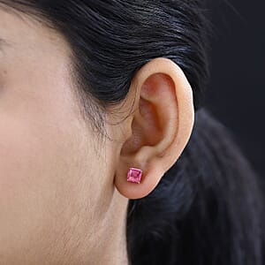 Asscher Cut Ouro Fino Rubellite 2.20 ctw Solitaire Stud Earrings in 18K Vermeil Rose Gold Over Sterling Silver (Del. in 10-12 Days)