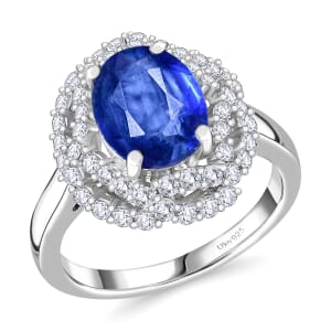 D'Joy Kashmir Kyanite and Moissanite 4.10 ctw Cosmic Empress Ring in Rhodium Over Sterling Silver (Size 10.0)