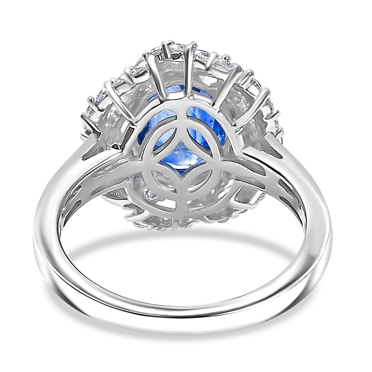 D'Joy Kashmir Kyanite and Moissanite 4.10 ctw Cosmic Empress Ring in Rhodium Over Sterling Silver (Size 10.0)