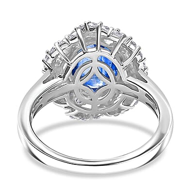 D'Joy Kashmir Kyanite and Moissanite 4.10 ctw Cosmic Empress Ring in Rhodium Over Sterling Silver (Size 10.0)