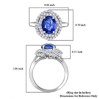 D'Joy Kashmir Kyanite and Moissanite 4.10 ctw Cosmic Empress Ring in Rhodium Over Sterling Silver (Size 10.0)