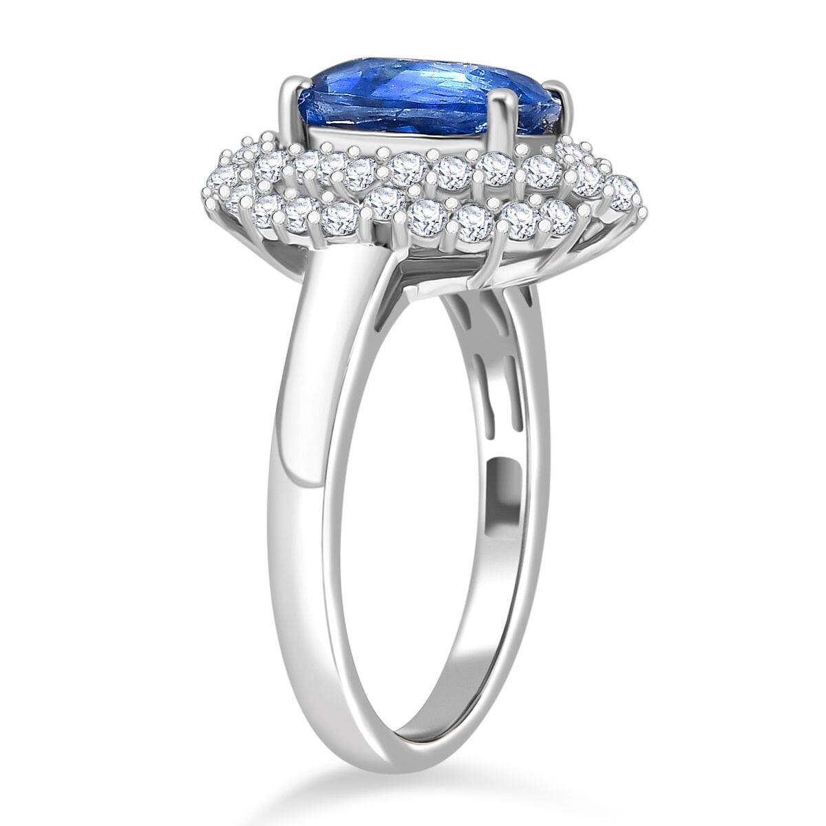 D'Joy Kashmir Kyanite and Moissanite 4.10 ctw Cosmic Empress Ring in Rhodium Over Sterling Silver (Size 7.0) image number 3