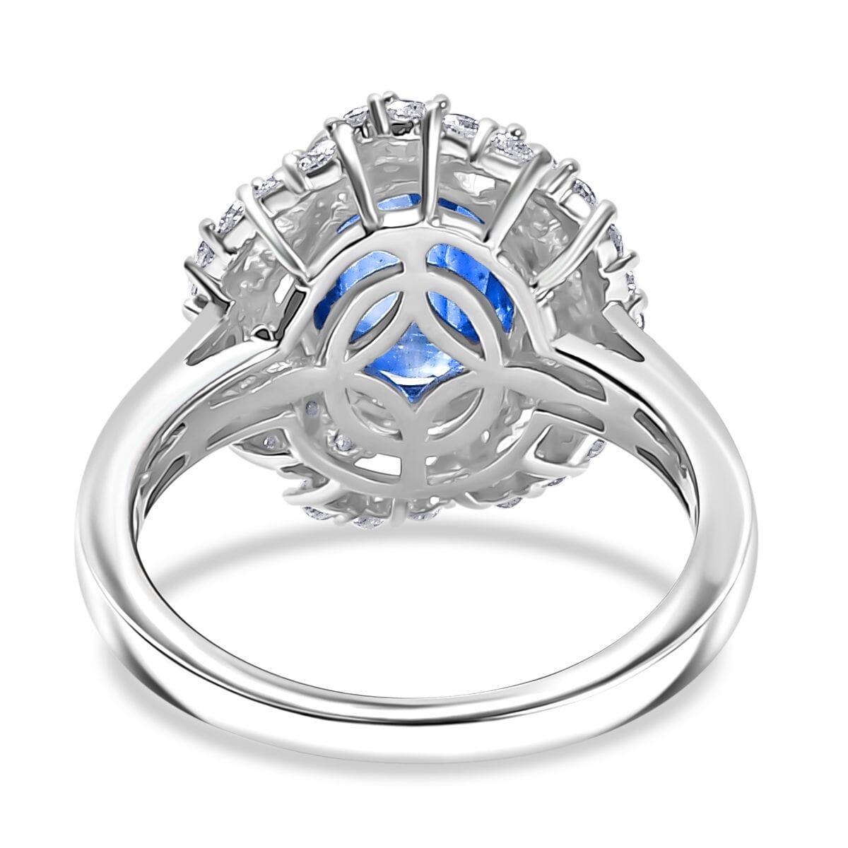 D'Joy Kashmir Kyanite and Moissanite 4.10 ctw Cosmic Empress Ring in Rhodium Over Sterling Silver (Size 7.0) image number 4