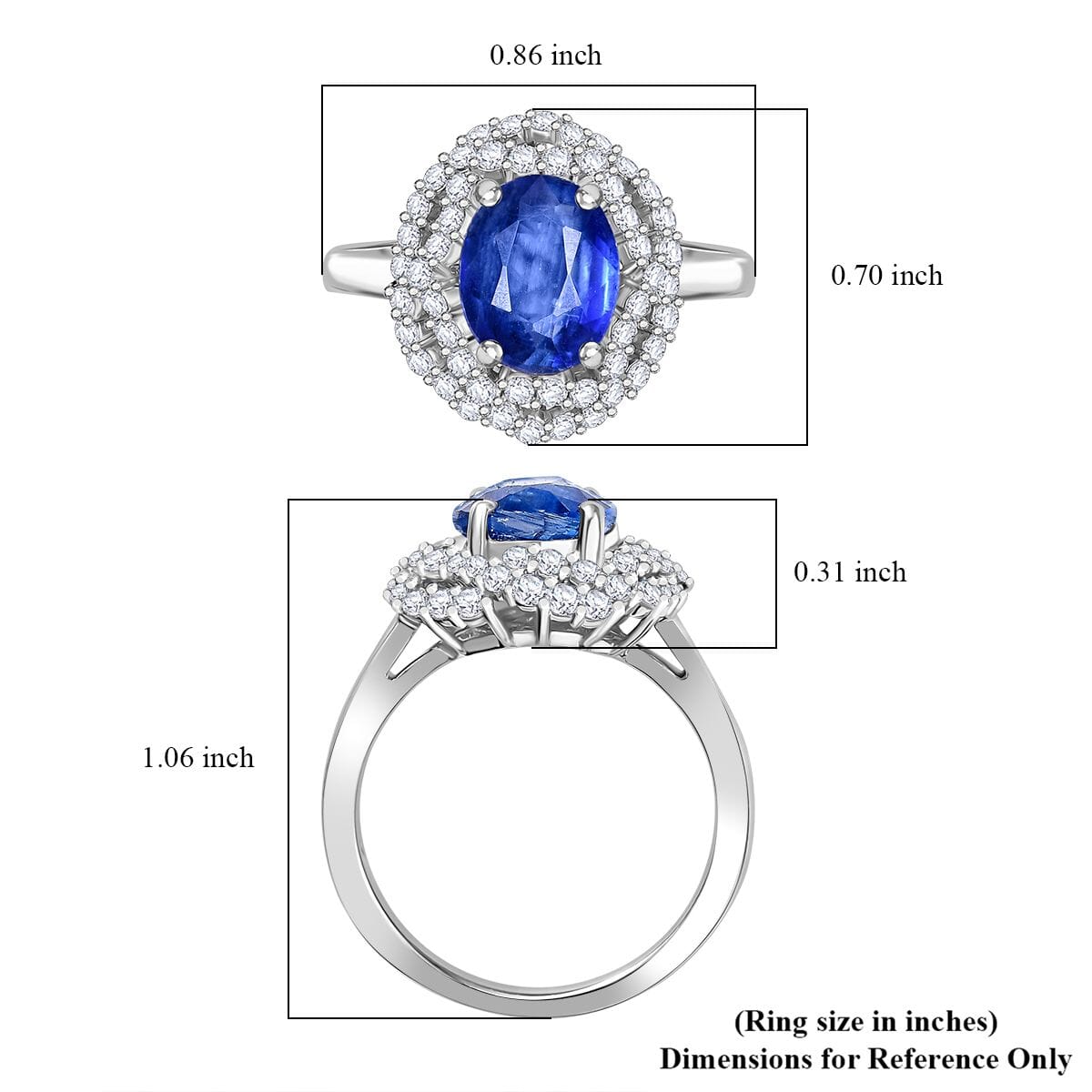 D'Joy Kashmir Kyanite and Moissanite 4.10 ctw Cosmic Empress Ring in Rhodium Over Sterling Silver (Size 7.0) image number 5