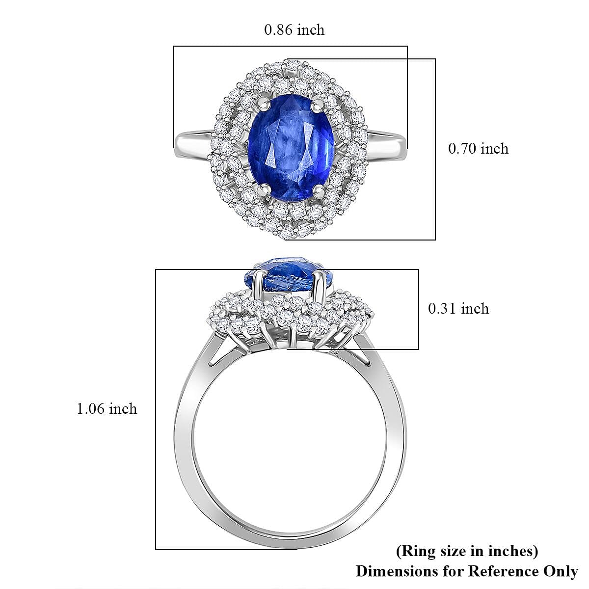 D'Joy Kashmir Kyanite and Moissanite 4.10 ctw Cosmic Empress Ring in Rhodium Over Sterling Silver (Size 9.0) image number 5