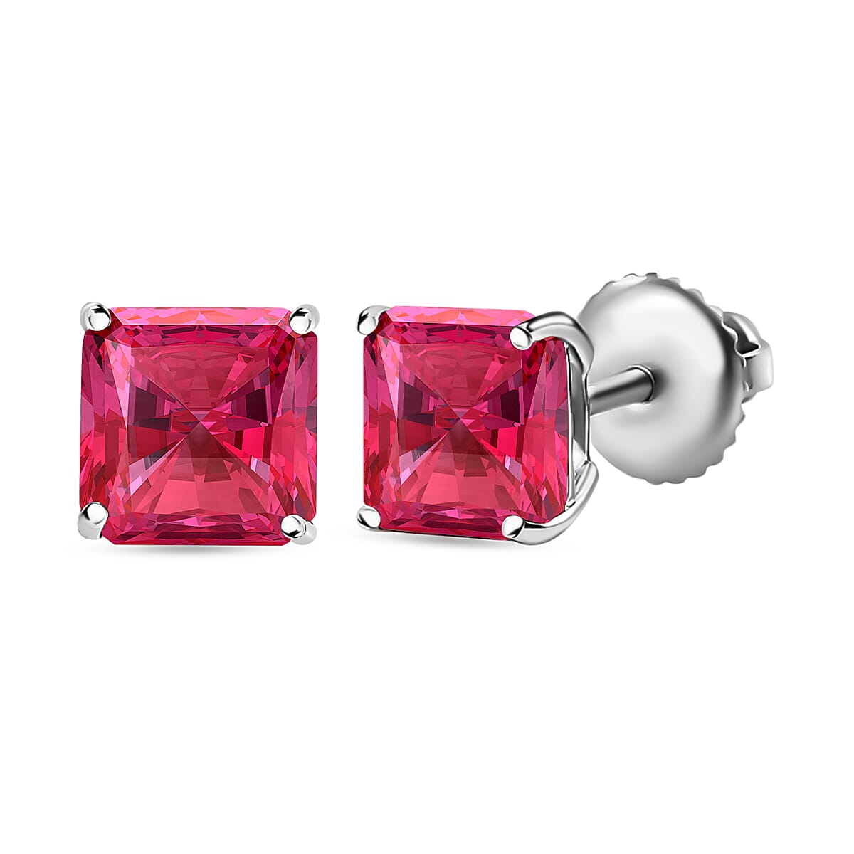 Luxoro Premium Ouro Fino Rubellite 2.20 ctw Solitaire Stud Earrings in 14K White Gold