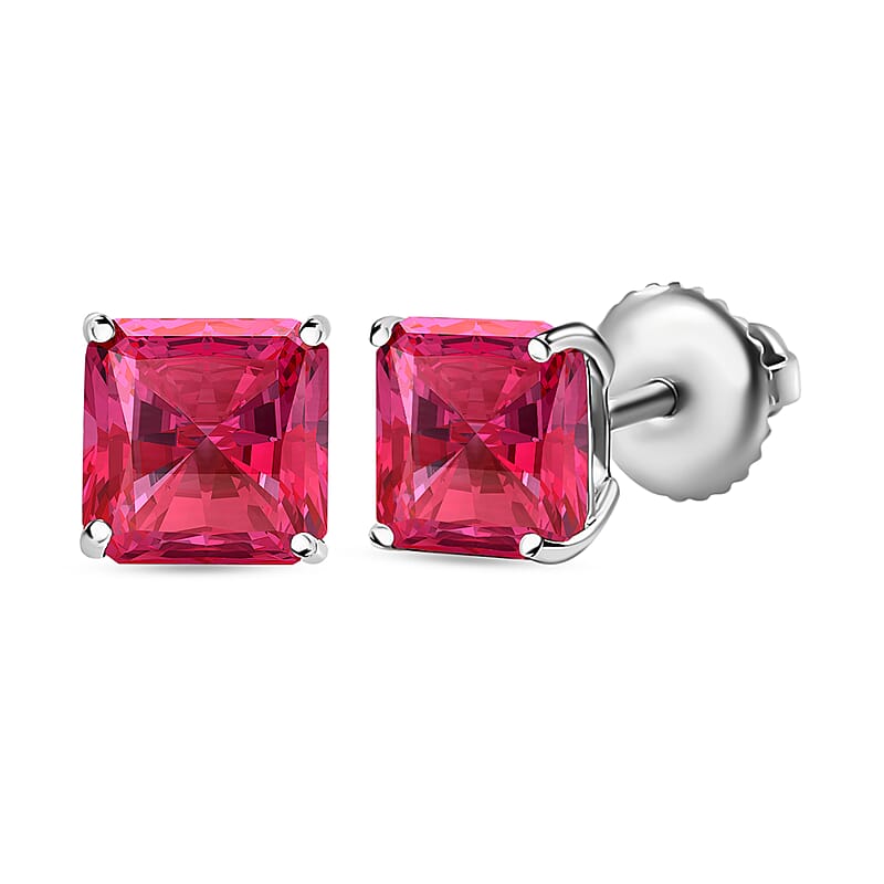 Luxoro Premium Ouro Fino Rubellite 2.20 ctw Solitaire Stud Earrings in 14K White Gold