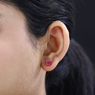 Luxoro Premium Ouro Fino Rubellite 2.20 ctw Solitaire Stud Earrings in 14K White Gold