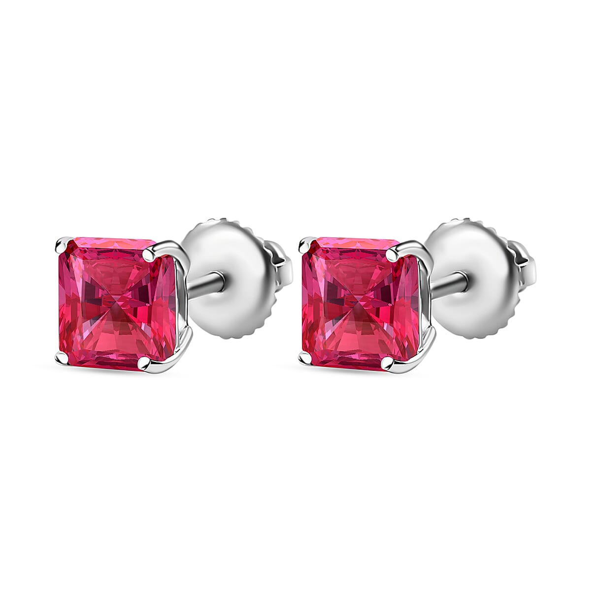 Luxoro Premium Ouro Fino Rubellite 2.20 ctw Solitaire Stud Earrings in 14K White Gold