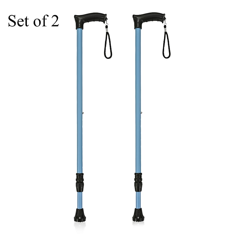 Light Weighted Mild Steel Body Set of 2 Strong Walking Stick with Adjustable Height
