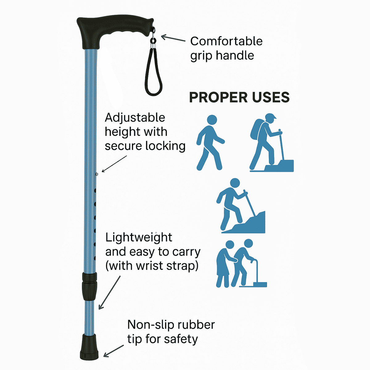 Light Weighted Mild Steel Body Set of 2 Strong Walking Stick with Adjustable Height image number 6