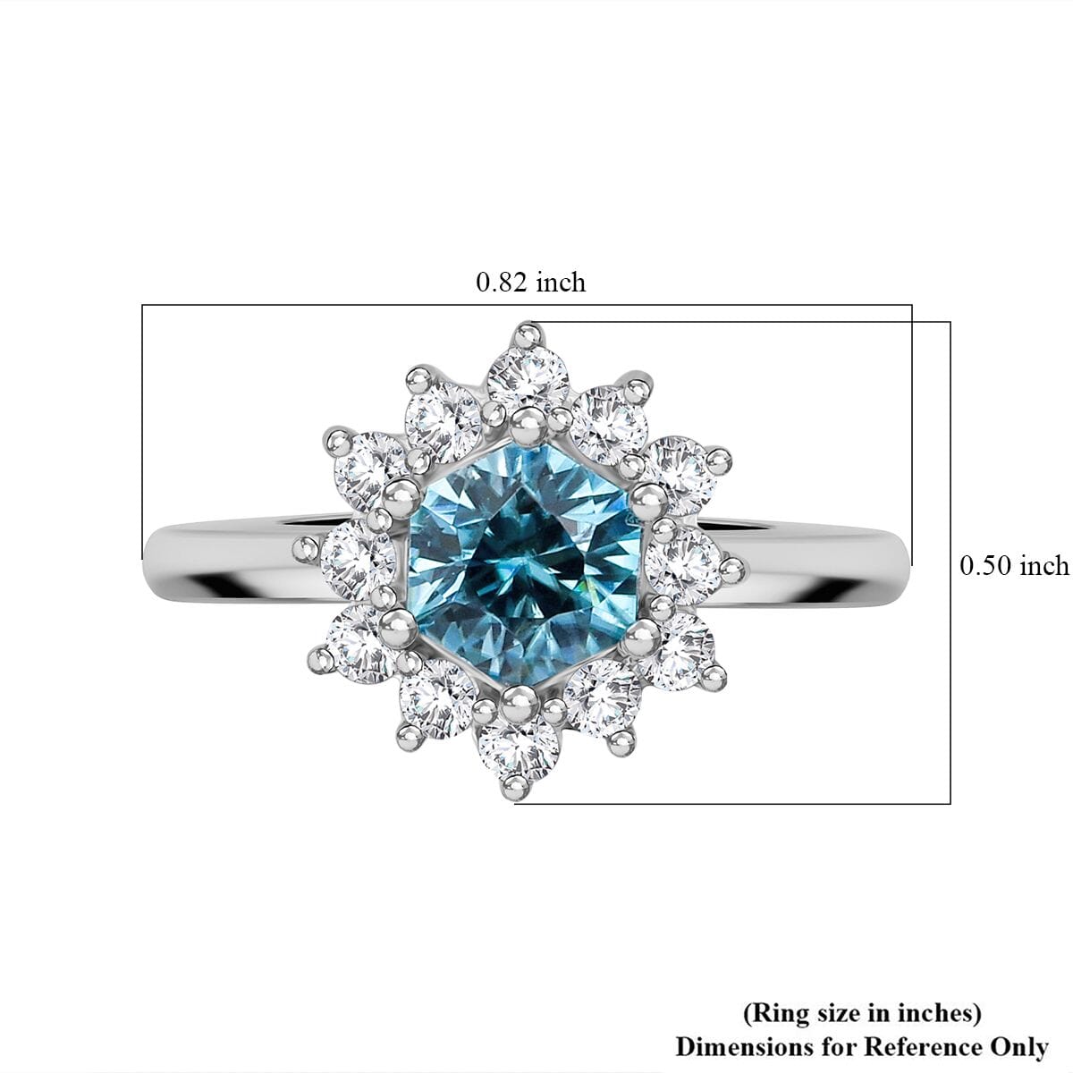 Cambodian Blue Zircon and White Zircon 2.00 ctw Sunburst Ring in Platinum Over Sterling Silver (Size 8.0) image number 5