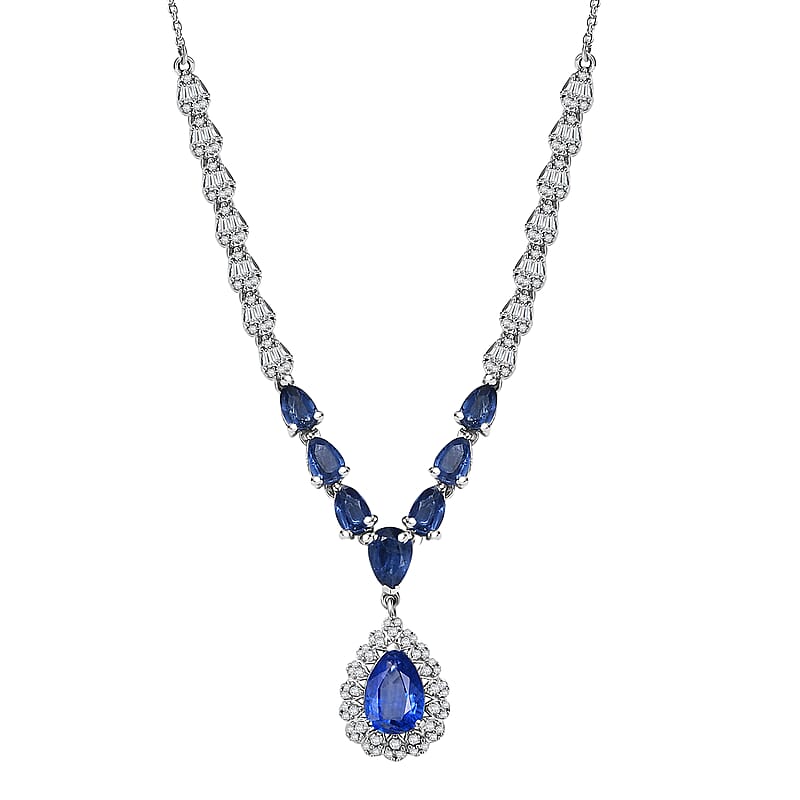 D'Joy Kashmir Kyanite and White Zircon 7.85 ctw Celestial Majesty Necklace in Rhodium Over Sterling Silver 18 Inches