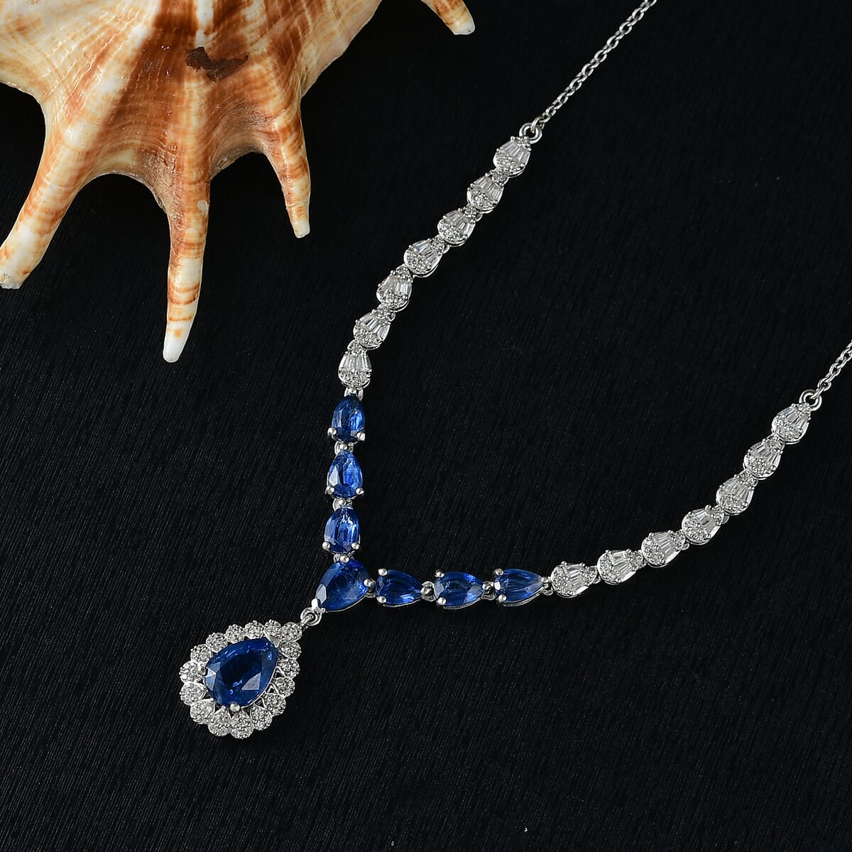D'Joy Kashmir Kyanite and White Zircon 7.85 ctw Celestial Majesty Necklace in Rhodium Over Sterling Silver 18 Inches image number 1