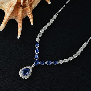 D'Joy Kashmir Kyanite and White Zircon 7.85 ctw Celestial Majesty Necklace in Rhodium Over Sterling Silver 18 Inches