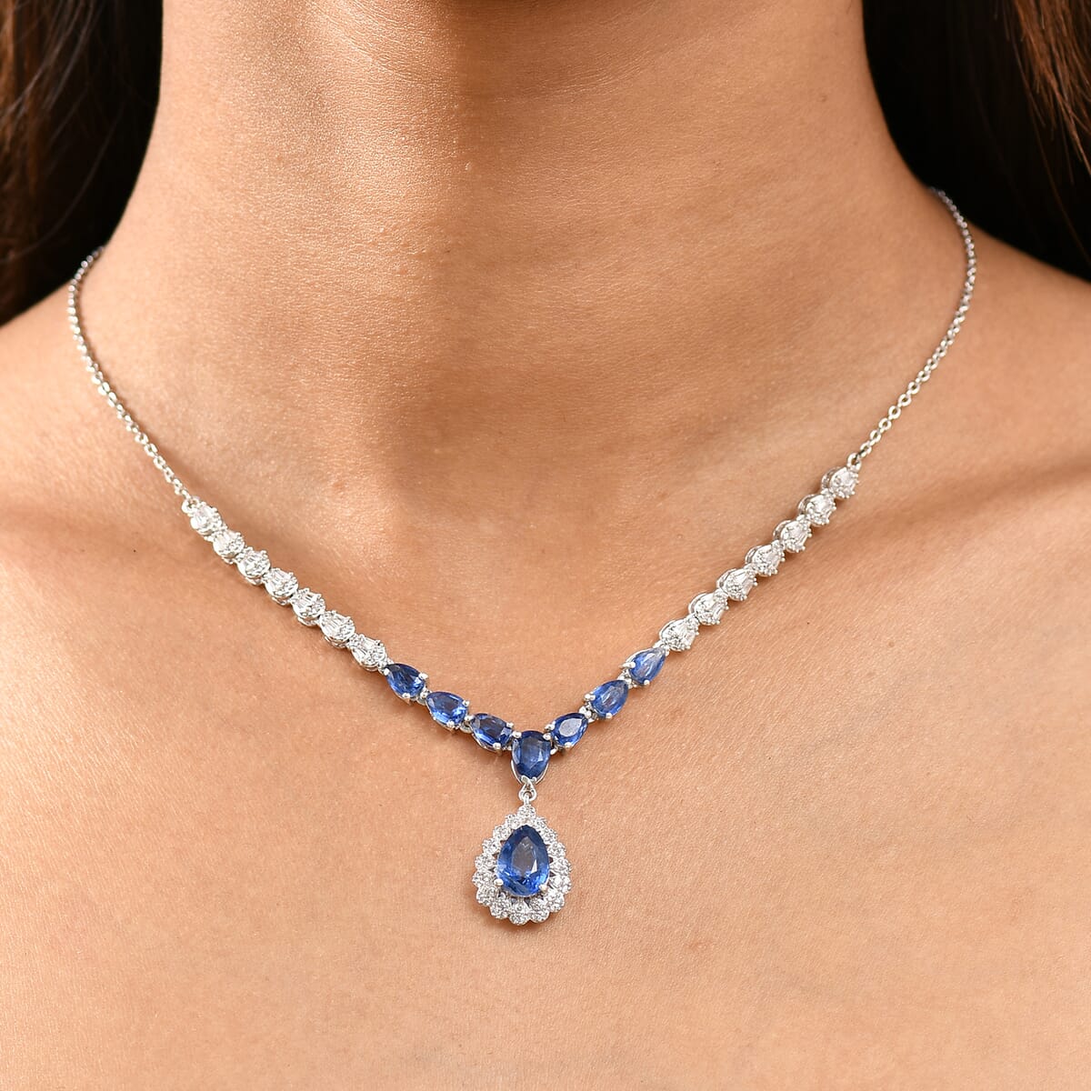 D'Joy Kashmir Kyanite and White Zircon 7.85 ctw Celestial Majesty Necklace in Rhodium Over Sterling Silver 18 Inches image number 2
