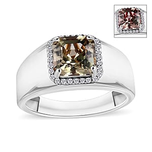 Premium Turkizite and Diamond 3.00 ctw Mens Ring in Rhodium Over Sterling Silver (Size  7.0)