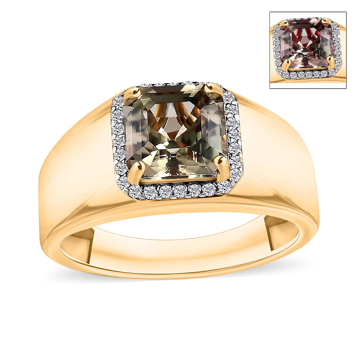 D'Joy Premium Turkizite and Diamond 3.00 ctw Mens Ring in 18K Vermeil Yellow Gold Gold Over Sterling Silver (Size  10.0) image number 0