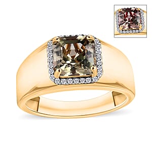 D'Joy Premium Turkizite and Diamond 3.00 ctw Mens Ring in 18K Vermeil Yellow Gold Gold Over Sterling Silver (Size  10.0)