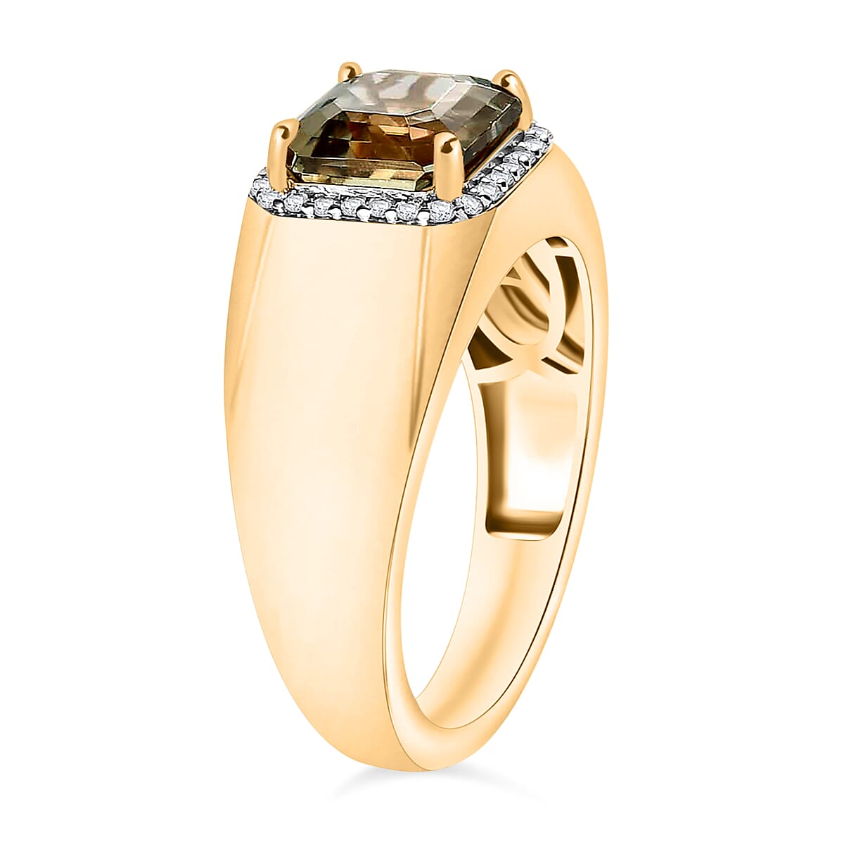 D'Joy Premium Turkizite and Diamond 3.00 ctw Mens Ring in 18K Vermeil Yellow Gold Gold Over Sterling Silver (Size  10.0) image number 2