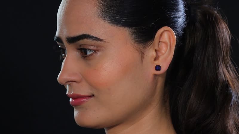 D'Joy Lab Created Blue Sapphire 3.90 ctw Solitaire Stud Earrings in Rhodium Over Sterling Silver