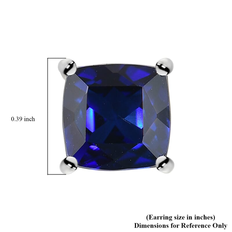 D'Joy Lab Created Blue Sapphire 3.90 ctw Solitaire Stud Earrings in Rhodium Over Sterling Silver