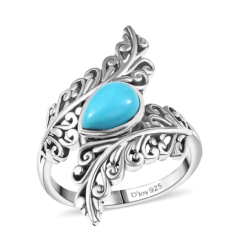 D'Joy Artisan Crafted Sleeping Beauty Turquoise 1.00 ctw Flowing Vine Ring in Sterling Silver (Size 8.0)