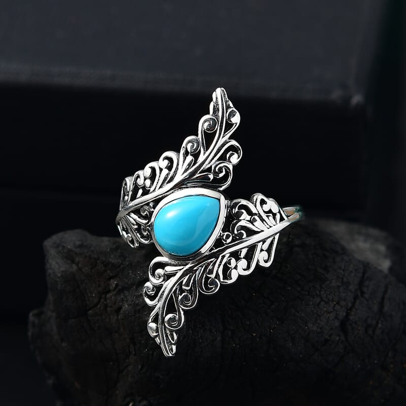 D'Joy Artisan Crafted Sleeping Beauty Turquoise 1.00 ctw Flowing Vine Ring in Sterling Silver (Size 8.0)
