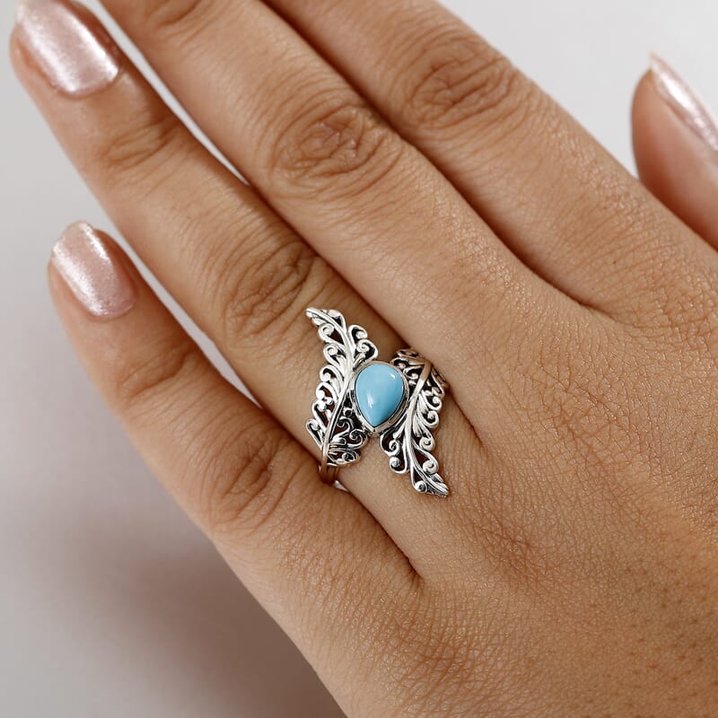 D'Joy Artisan Crafted Sleeping Beauty Turquoise 1.00 ctw Flowing Vine Ring in Sterling Silver (Size 8.0)