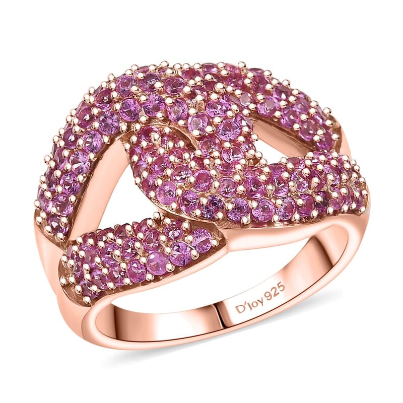 D'Joy Lab Created Pink Sapphire 2.35 ctw Band Ring 18K Vermeil Rose Gold Over in Sterling Silver (Size 10.0) 