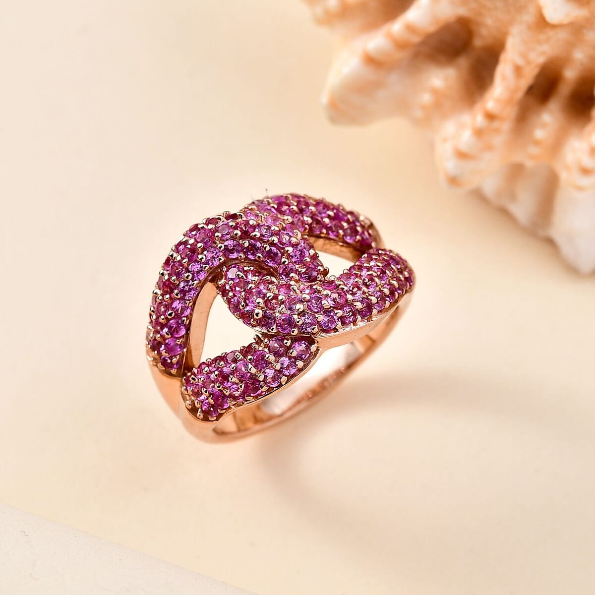 D'Joy Lab Created Pink Sapphire 2.35 ctw Band Ring 18K Vermeil Rose Gold Over in Sterling Silver (Size 10.0)  image number 1