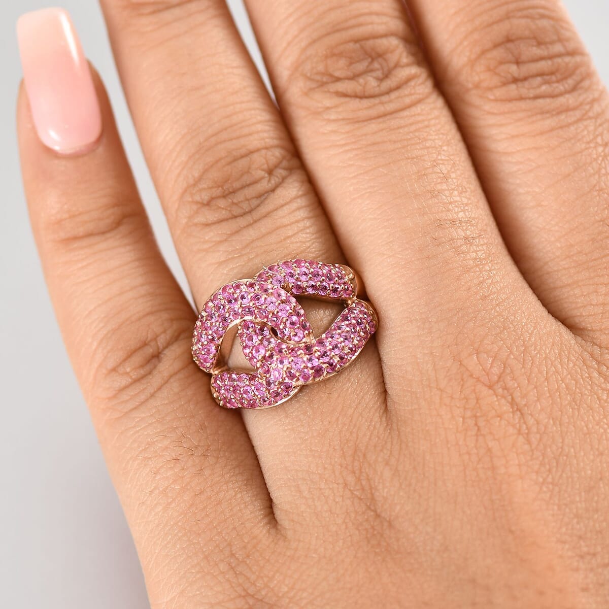 D'Joy Lab Created Pink Sapphire 2.35 ctw Band Ring 18K Vermeil Rose Gold Over in Sterling Silver (Size 10.0)  image number 2