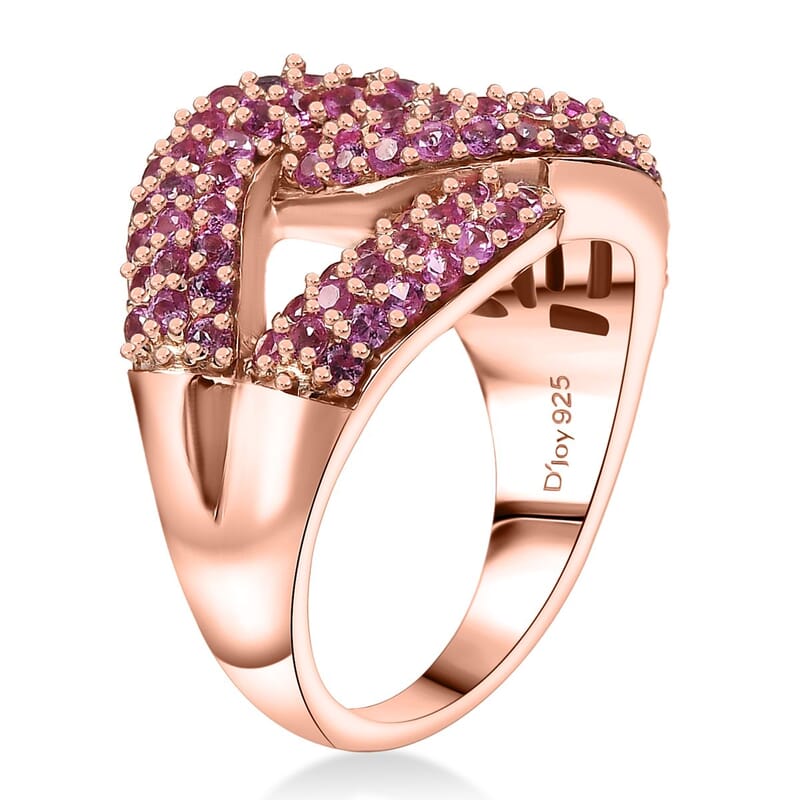 D'Joy Lab Created Pink Sapphire 2.35 ctw Band Ring 18K Vermeil Rose Gold Over in Sterling Silver (Size 10.0) 