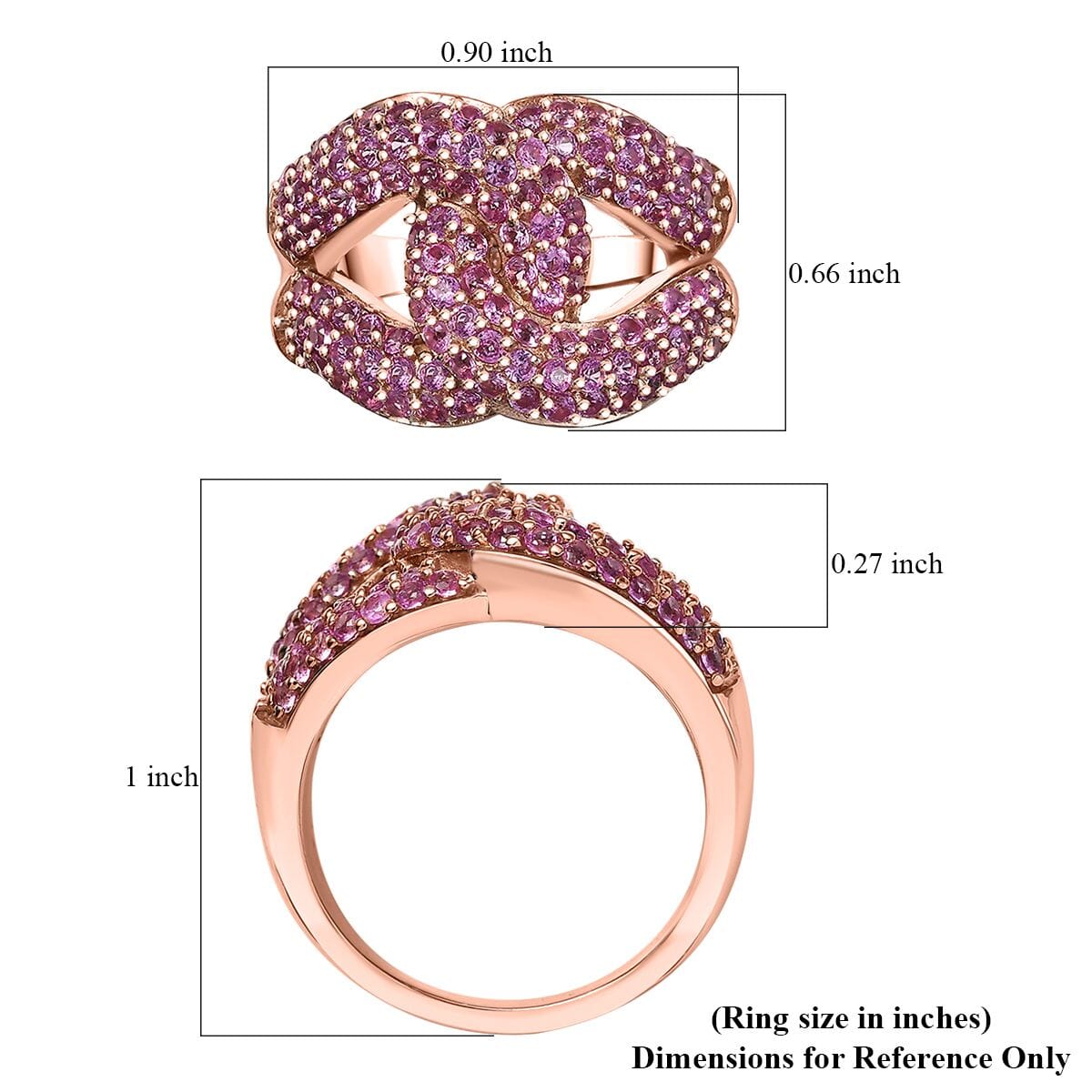 D'Joy Lab Created Pink Sapphire 2.35 ctw Band Ring 18K Vermeil Rose Gold Over in Sterling Silver (Size 10.0)  image number 5