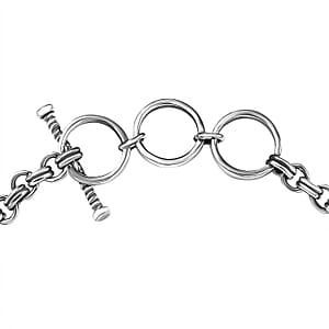 D'Joy Artisan Crafted Natural Italian Conch Cameo 8.30 ctw Chain of Memories Bracelet in Black Oxidized Sterling Silver (6.50-8.0In)