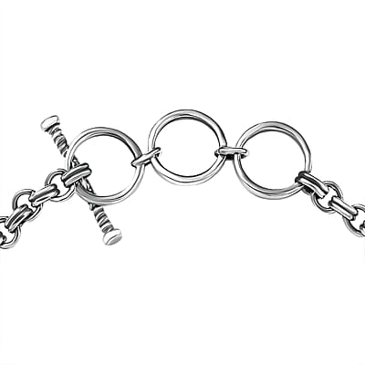 D'Joy Artisan Crafted Natural Italian Conch Cameo 8.30 ctw Chain of Memories Bracelet in Black Oxidized Sterling Silver (6.50-8.0In)