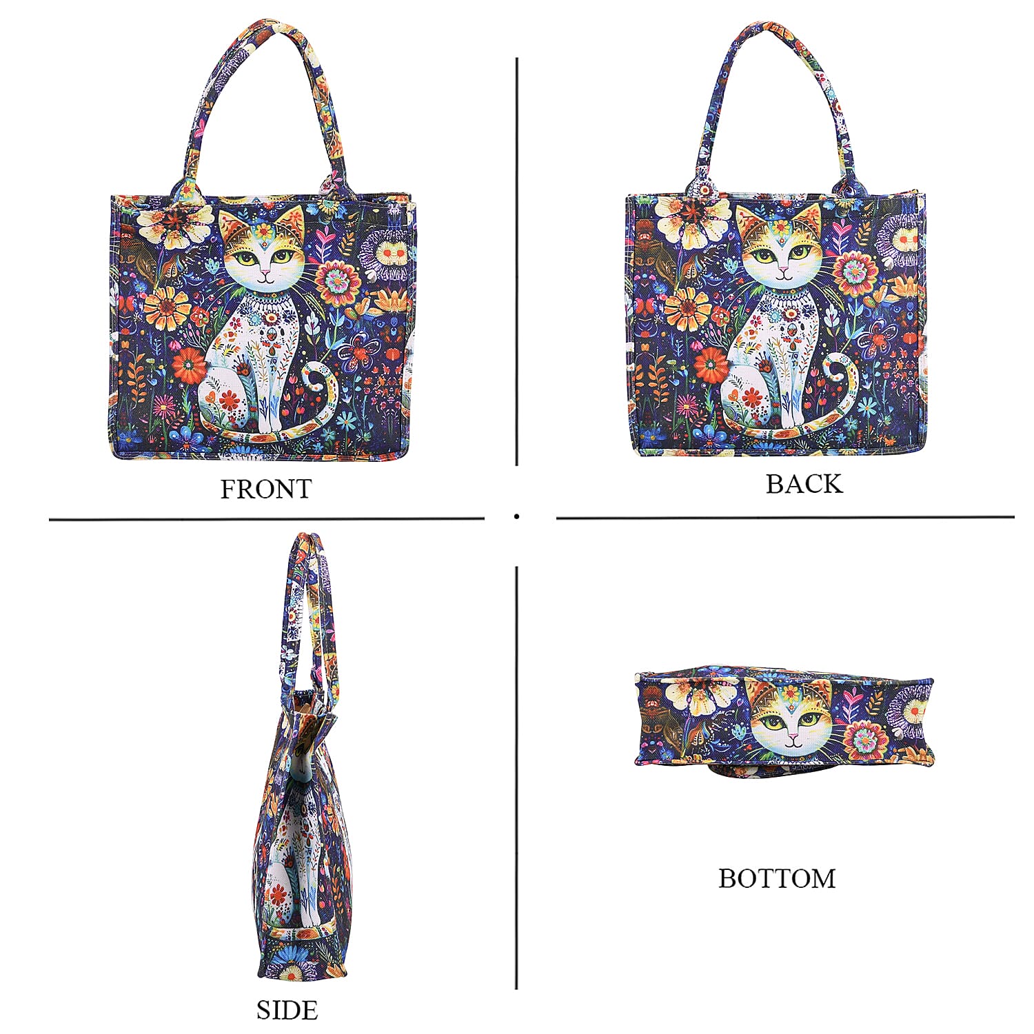 Passage Blue Cat and Flower Pattern Tote Bag and Cellphone Bag