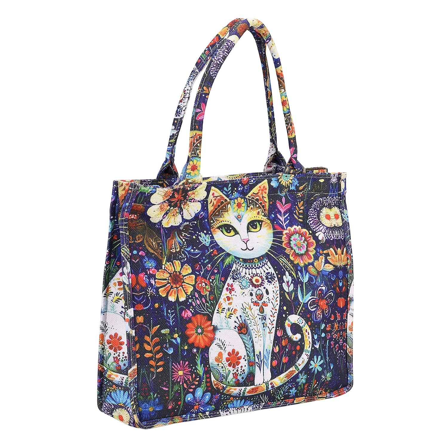 Passage Blue Cat and Flower Pattern Tote Bag and Cellphone Bag