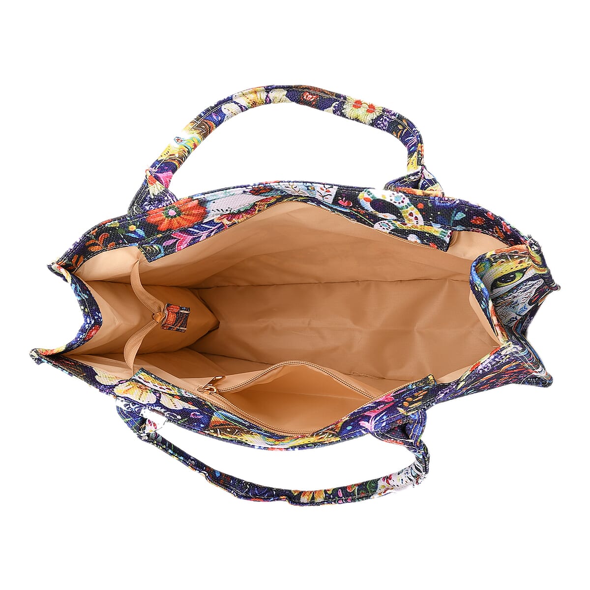 Blue Cat and Flower Pattern Tote Bag and Cellphone Bag image number 5