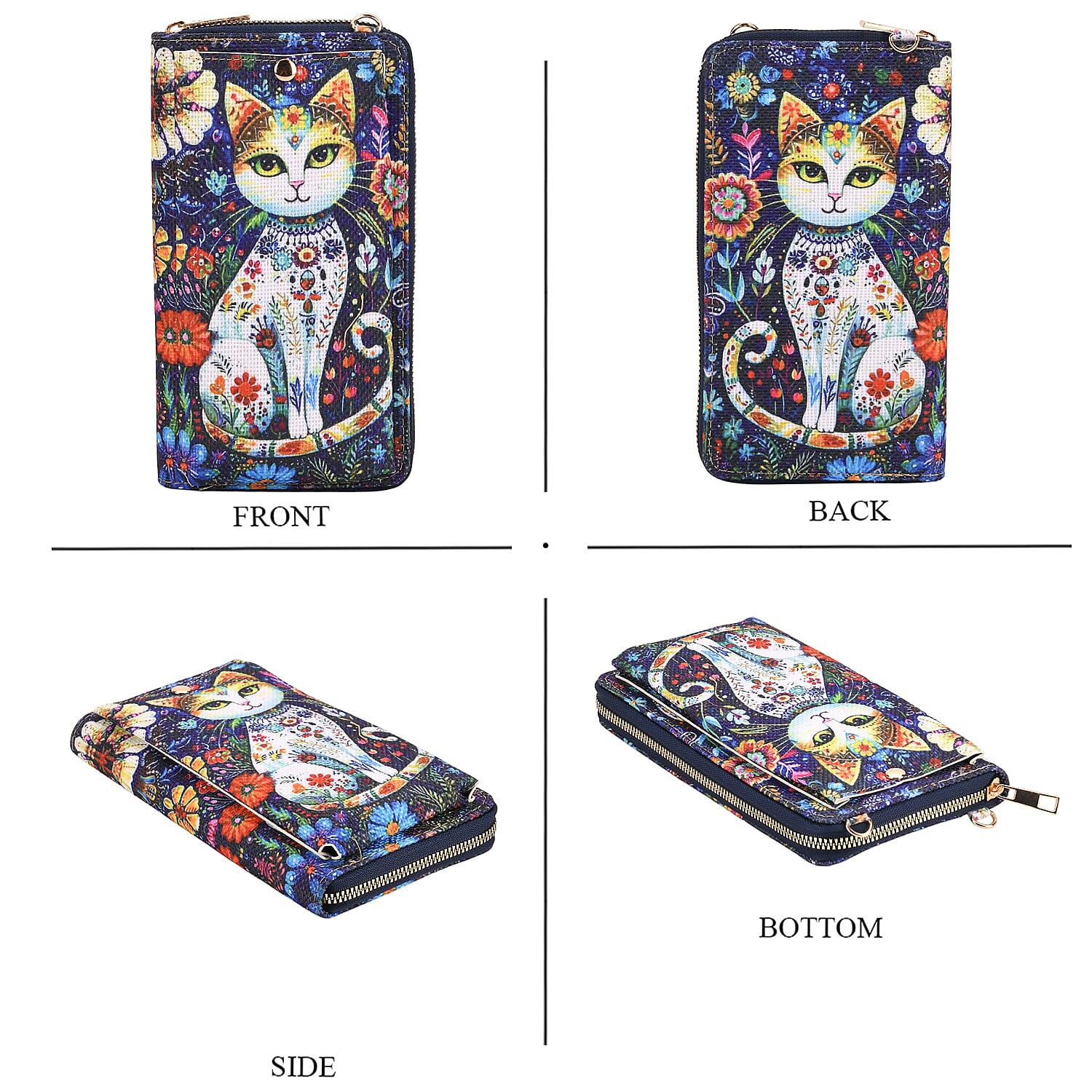 Passage Blue Cat and Flower Pattern Tote Bag and Cellphone Bag