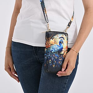 Multi Color Peacock and Flower Pattern Tote Bag and Cellphone Bag