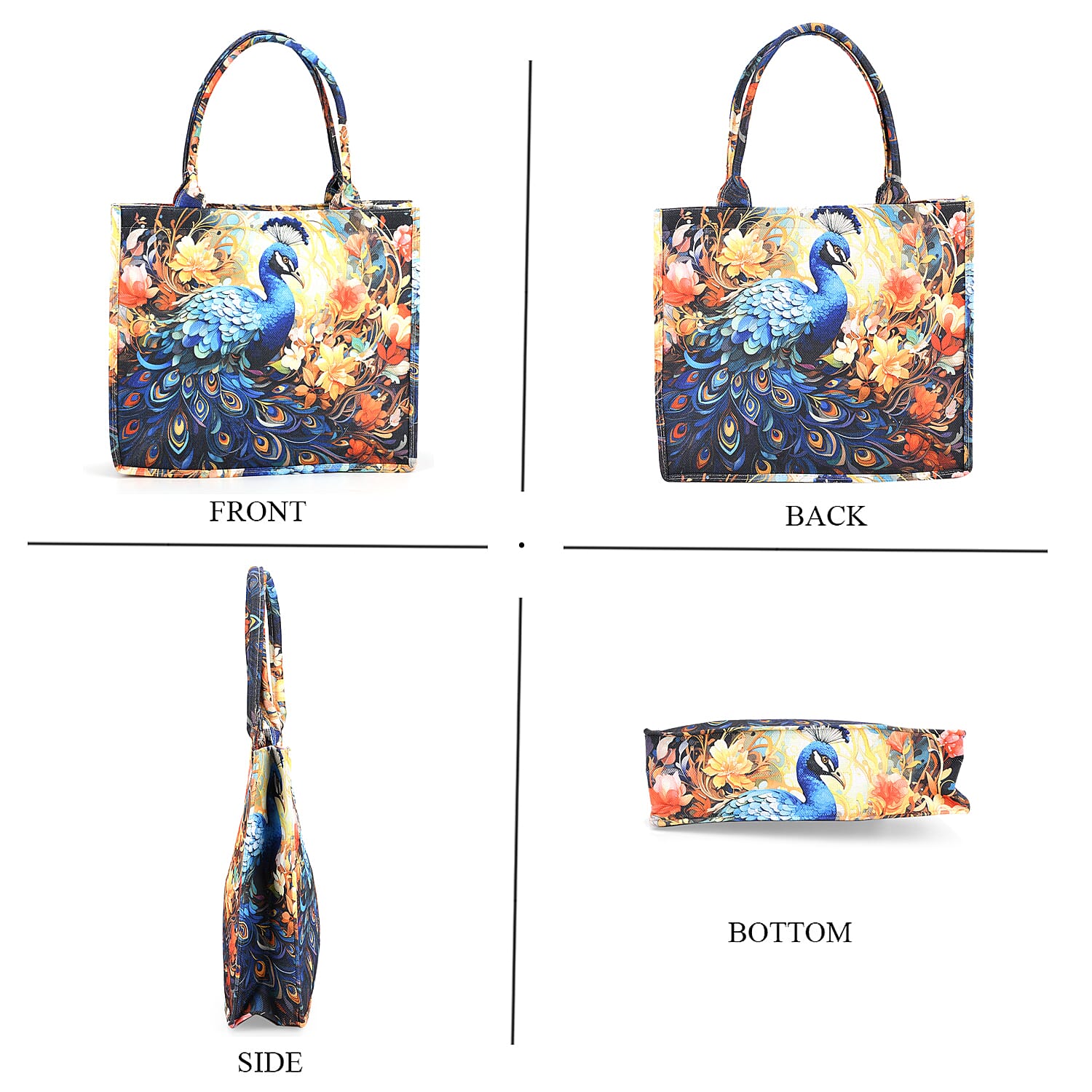 Multi Color Peacock and Flower Pattern Tote Bag and Cellphone Bag