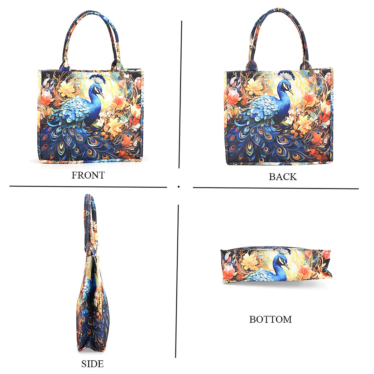 Multi Color Peacock and Flower Pattern Tote Bag and Cellphone Bag image number 4