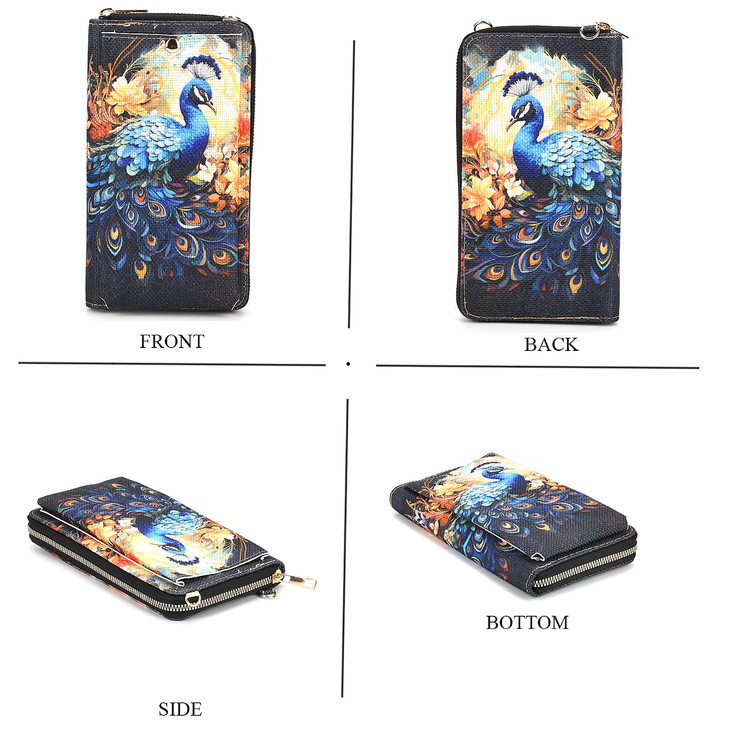 Multi Color Peacock and Flower Pattern Tote Bag and Cellphone Bag
