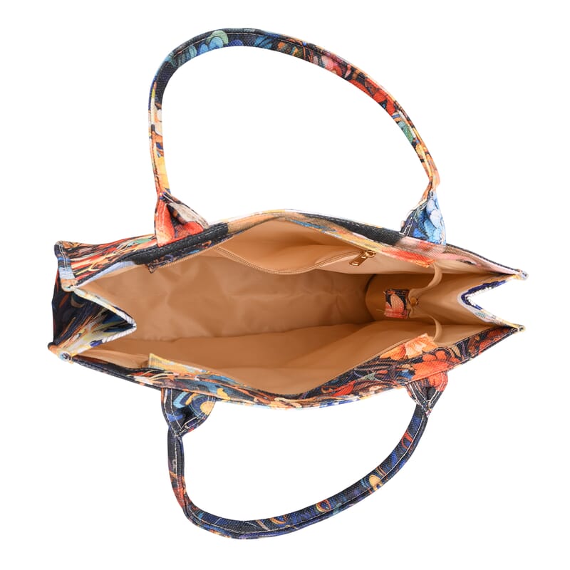 Passage Multi Color Peacock and Flower Pattern Tote Bag and Cellphone Bag