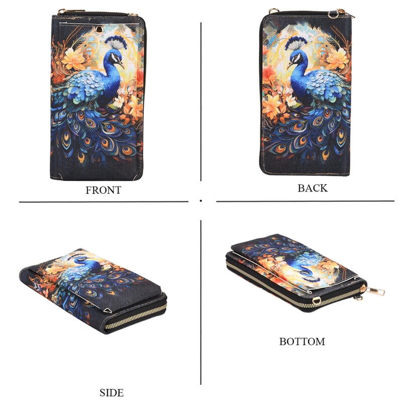 Passage Multi Color Peacock and Flower Pattern Tote Bag and Cellphone Bag